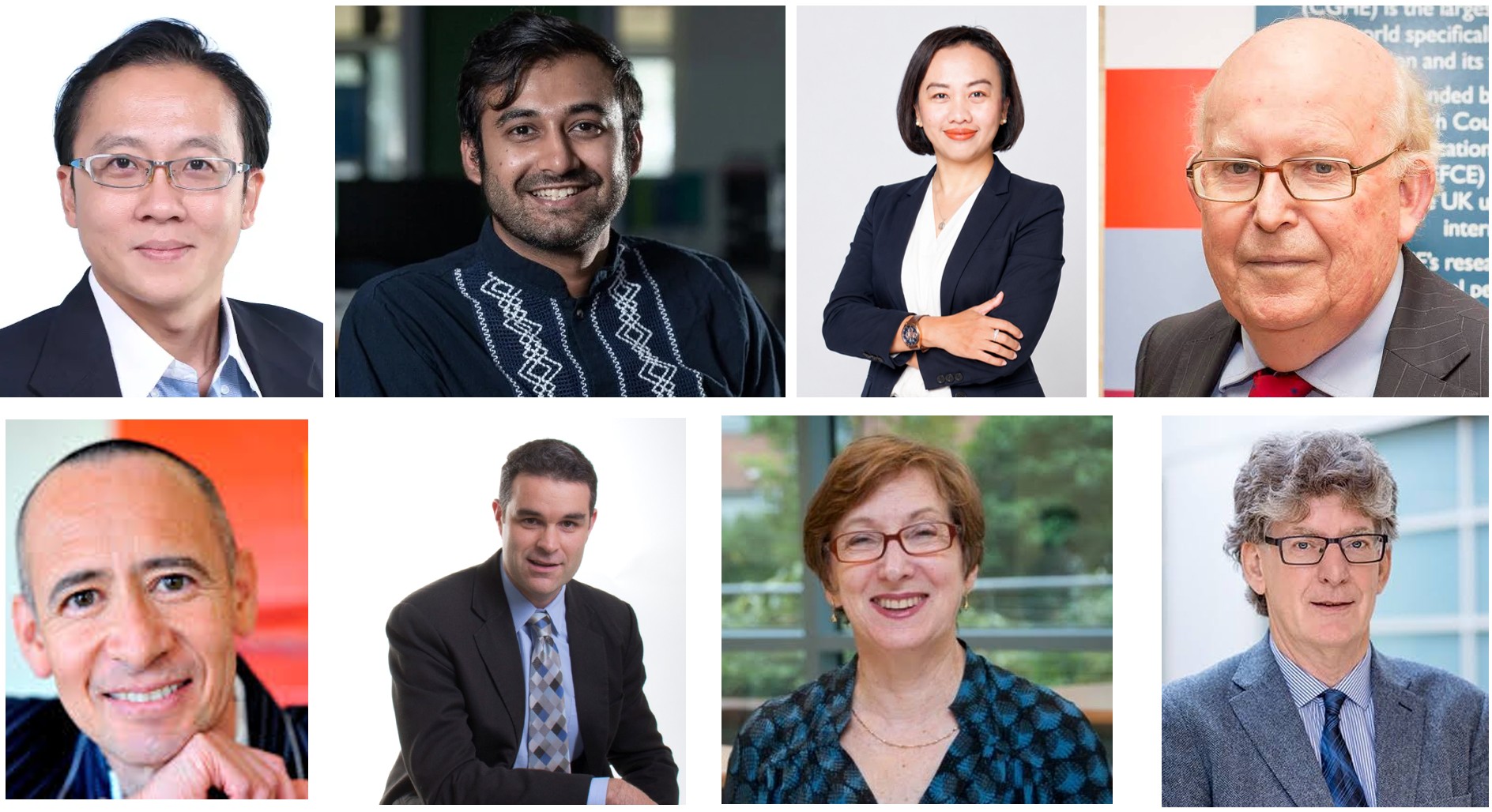 Headshots of the speakers: Michael Fung, Sabur Butt, Desideria Cempaka Wijaya Murti, Michael Shattock OBE, Angel Calderon, Hamish Coates, Ellen Hazelkorn, and Hans de Wit.